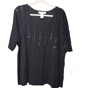 Jones New York Black Sequin V-Neck Sweater